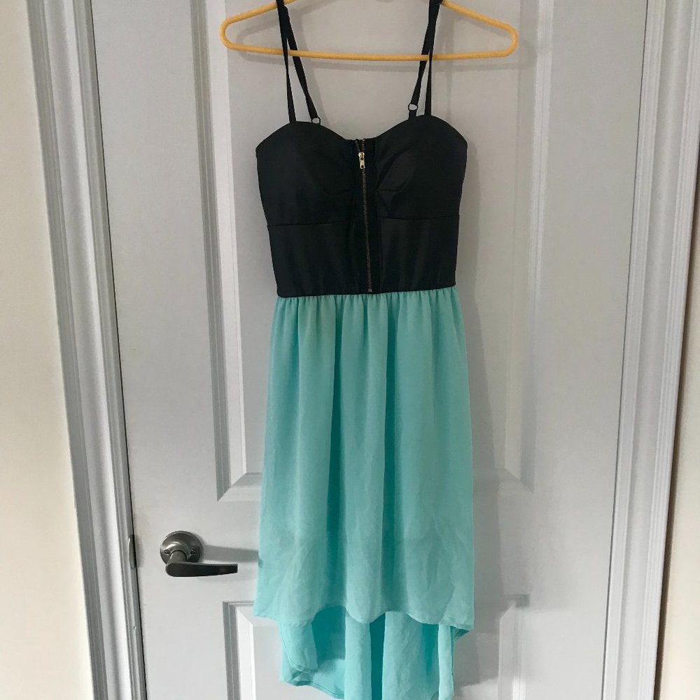 Seductions Blue Dress with Black Faux Leather Top